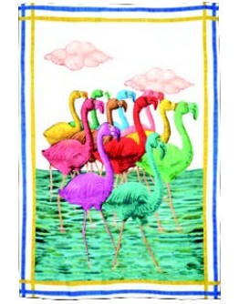 Canvas Flamingo Acqua 100% LINEN